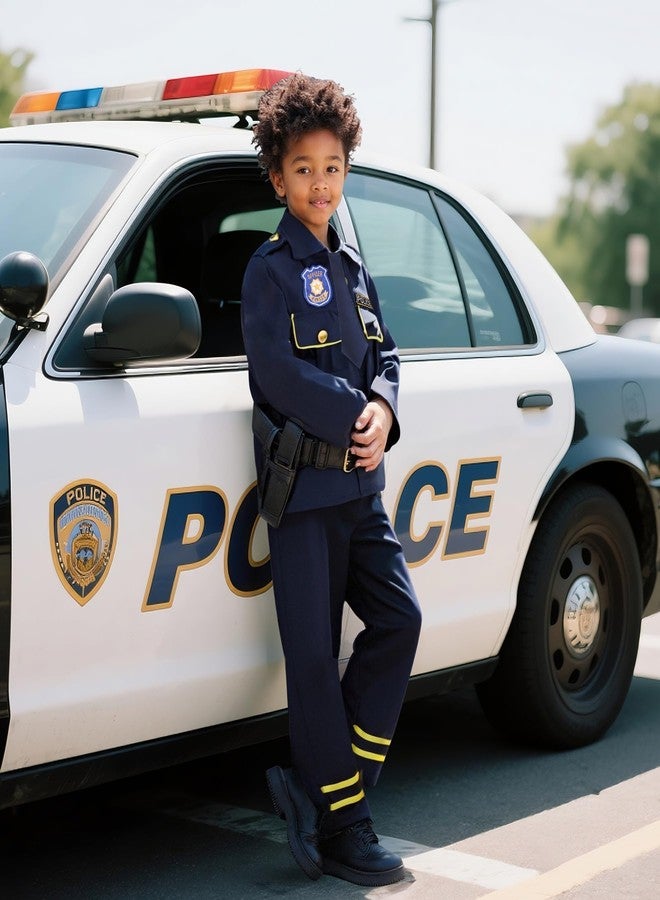 LOYO Police Costume for Kids - Boys Police Officer Costume with Light Up Hat, Halloween Kids Cop Uniform Dress Up Ages 3-12(L,8-10 Years) - Image 3